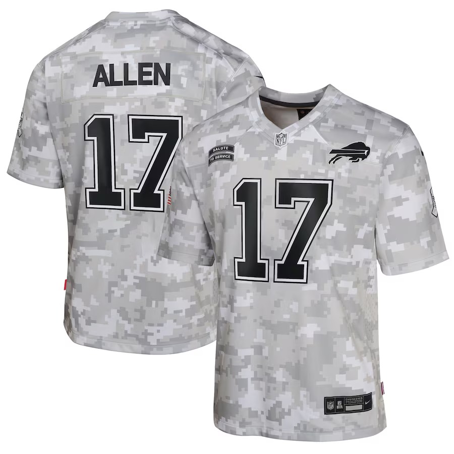 Youth Buffalo Bills Josh Allen Nike Arctic Camo 2024 Salute to Service Game Jersey - Jersey
