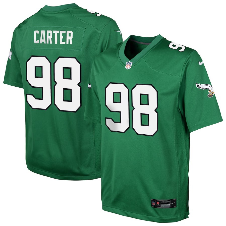 Youth Philadelphia Eagles Jalen Carter Nike Kelly Green Alternate Player Game Jersey - Jersey