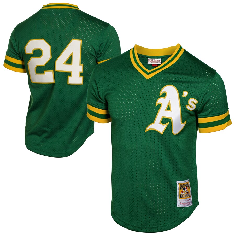 Men's Athletics Rickey Henderson Mitchell & Ness Green 1991 Cooperstown Mesh Batting Practice Jersey - Jersey