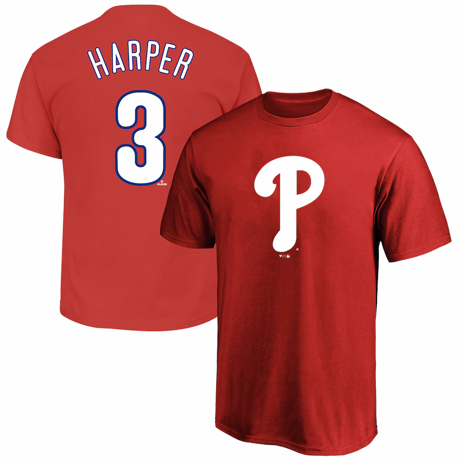 Men's Philadelphia Phillies Bryce Harper Profile Red Big & Tall Name & Number T-Shirt - Jersey