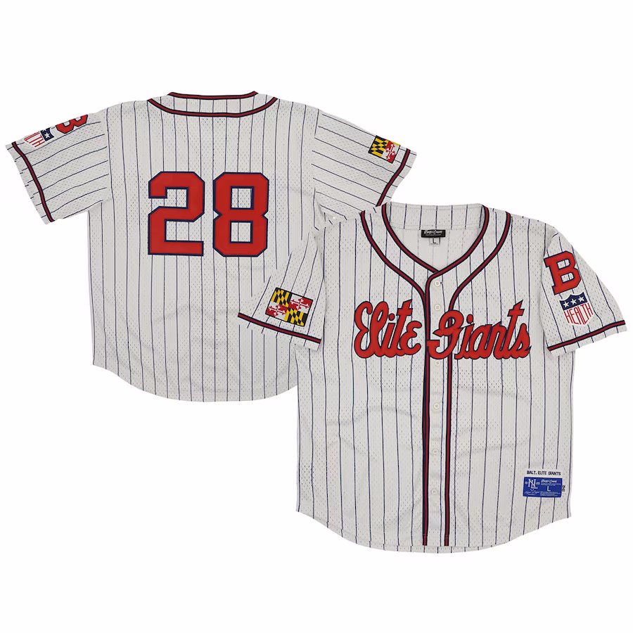 Men's Baltimore Elite Giants #28 Rings & Crwns Cream Mesh Button-Down Replica Jersey - Jersey