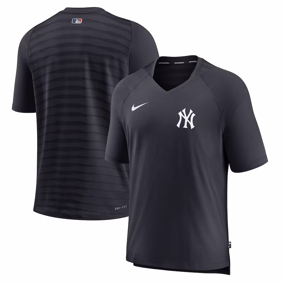 Men's New York Yankees Nike Navy Authentic Collection Pregame Raglan Performance V-Neck T-Shirt - Jersey