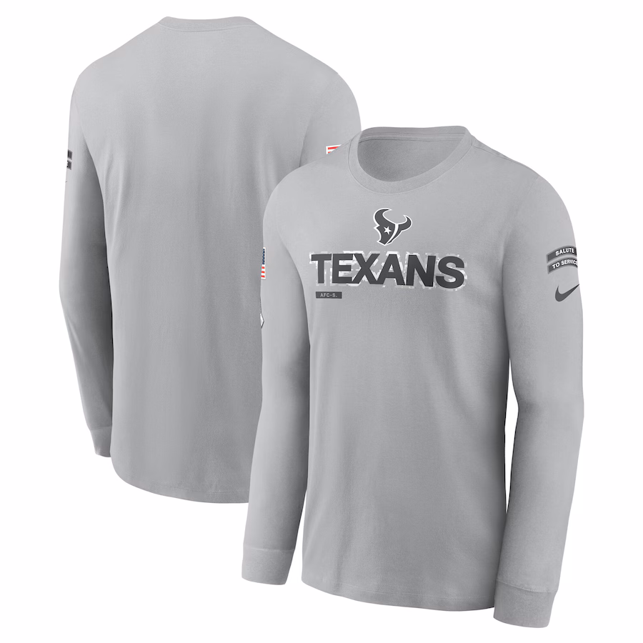 Men's Houston Texans Nike Gray 2024 Salute To Service Long Sleeve T-Shirt - Jersey
