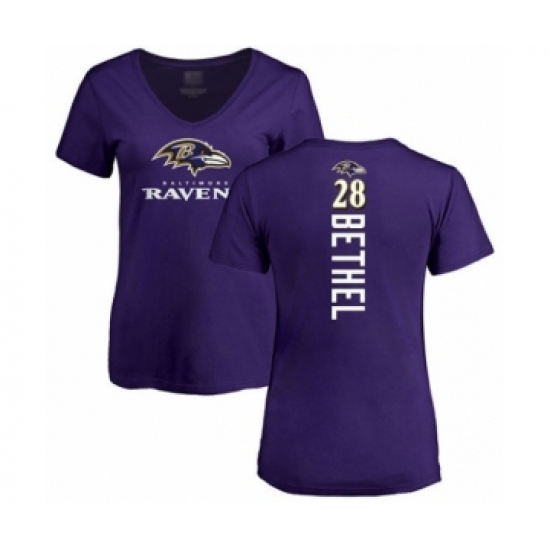 Football Women's Baltimore Ravens #28 Justin Bethel Purple Backer T-Shirt - Jersey