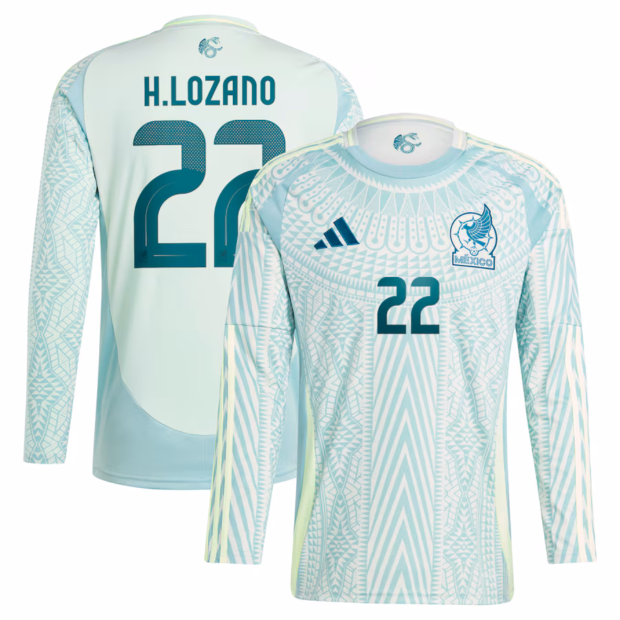 Men's Mexico National Team Hirving Lozano adidas Green 2024 Away Replica Player Long Sleeve Jersey - Jersey