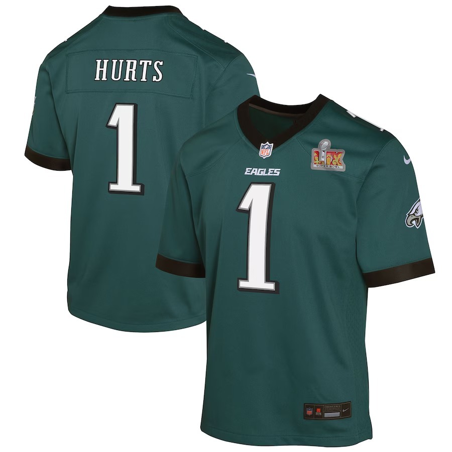 Youth Philadelphia Eagles Jalen Hurts Nike Midnight Green Super Bowl LIX Game Player Jersey - Jersey