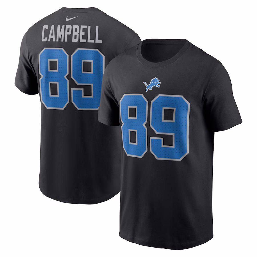 Men's Detroit Lions Dan Campbell Nike Black Retired Player Name & Number T-Shirt - Jersey