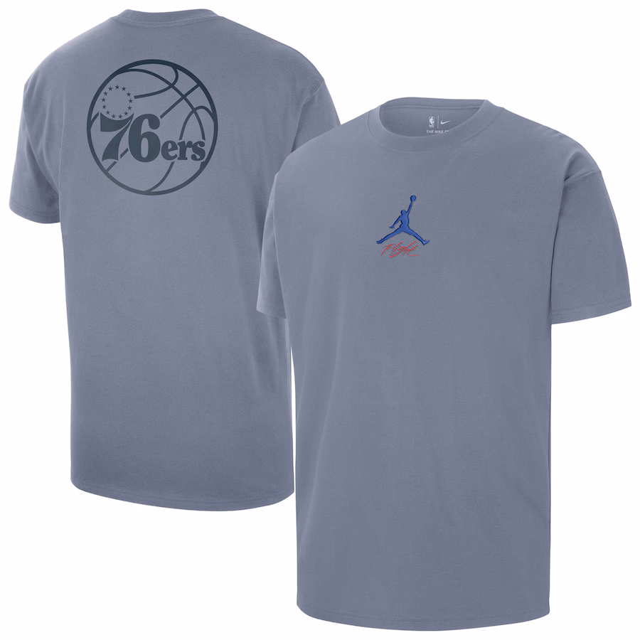 Men's Philadelphia 76ers Jordan Brand Blue Statement Edition Jumpman Flight Heavyweight T-Shirt - Jersey