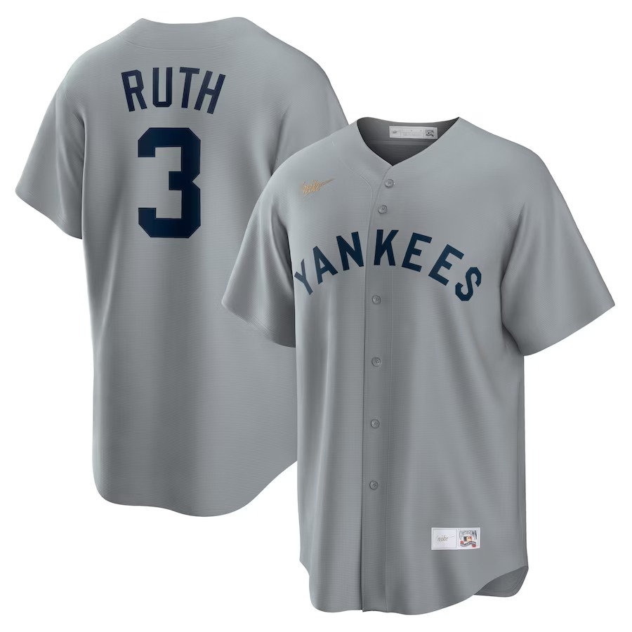 Men's New York Yankees Babe Ruth Nike Gray Road Cooperstown Collection Player Jersey - Jersey