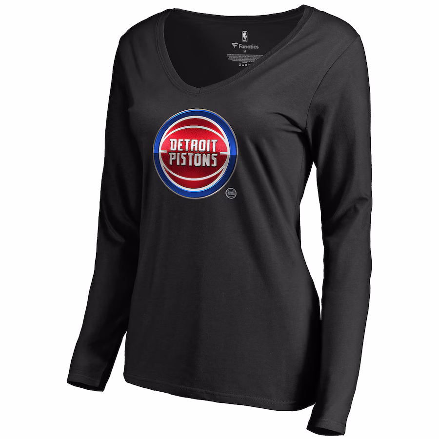 Women's Detroit Pistons Black Midnight Mascot Long Sleeve V-Neck T-Shirt - Jersey