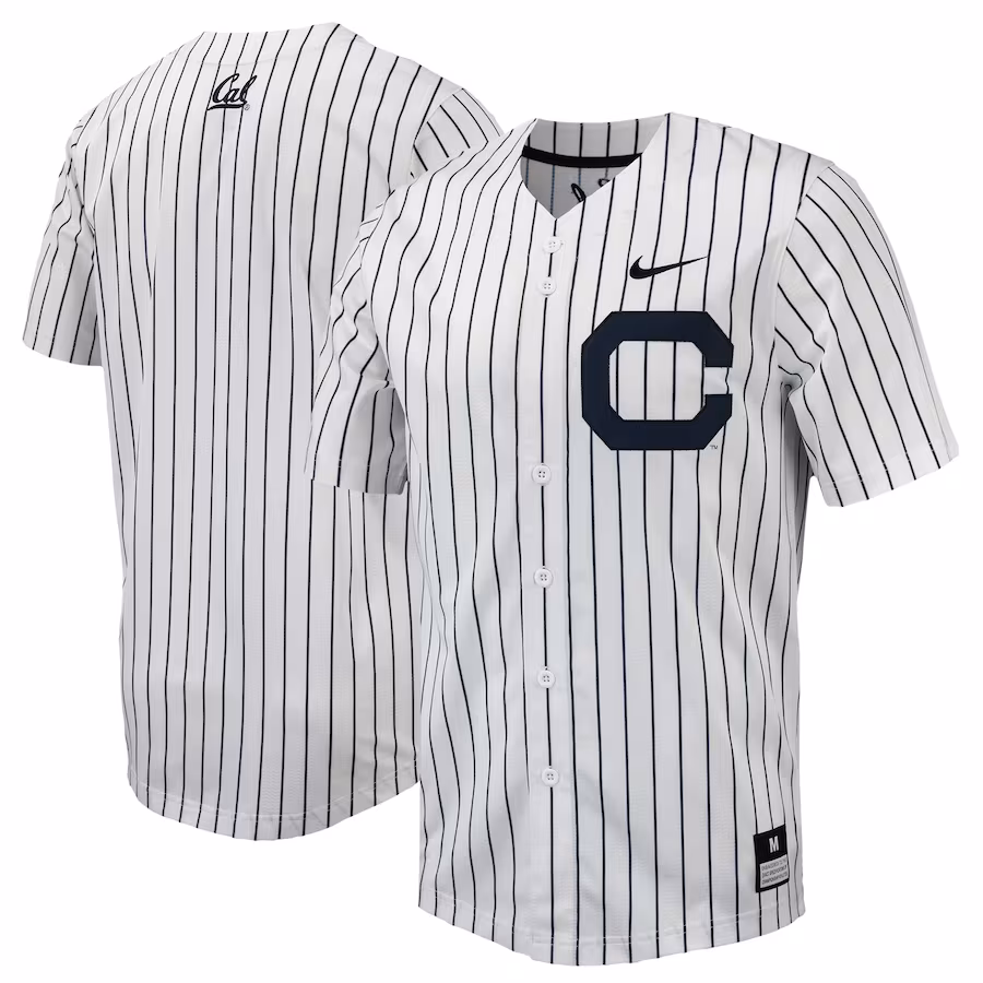 Men's Nike  White/Navy Cal Bears Pinstripe Replica Full-Button Baseball Jersey - Jersey