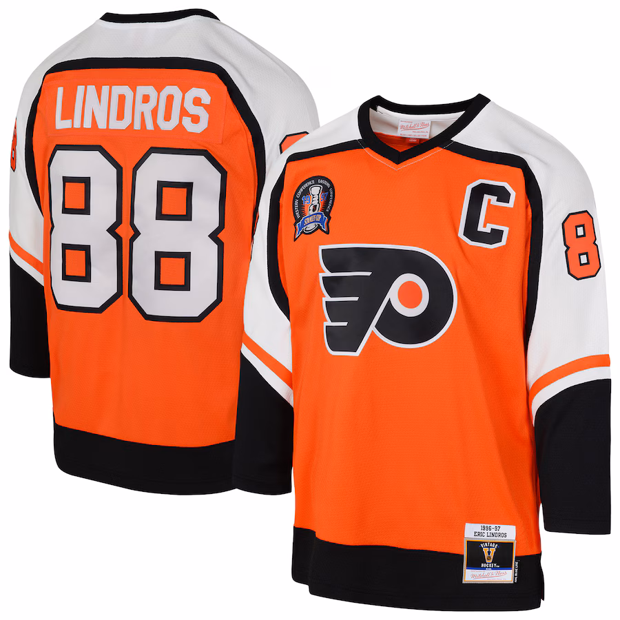 Youth Philadelphia Flyers Eric Lindros Mitchell & Ness Orange 1996/97 Power Play 2.0 Player Jersey with Captain Patch - Jersey