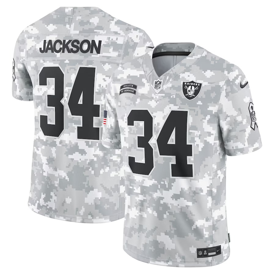 Men's Las Vegas Raiders Bo Jackson Nike Arctic Camo 2024 Salute to Service Retired Player Limited Jersey - Jersey