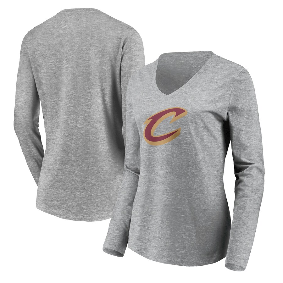Women's Cleveland Cavaliers Heathered Gray Primary Logo Team Long Sleeve V-Neck T-Shirt - Jersey