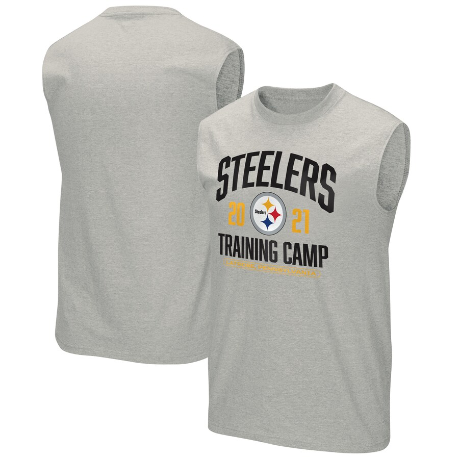 Men's Pittsburgh Steelers Fanatics Heather Gray 2021 Training Camp Shooter Sleeveless T-Shirt - Jersey