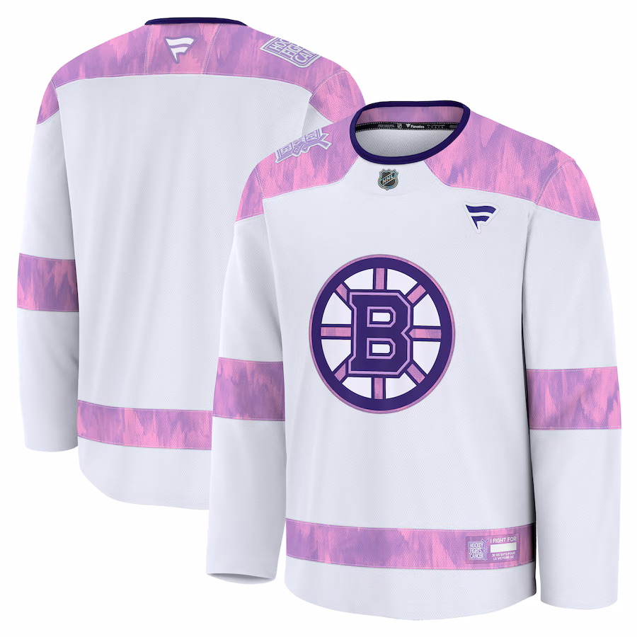 Men's Boston Bruins Fanatics White 2024 Hockey Fights Cancer Practice Jersey - Jersey