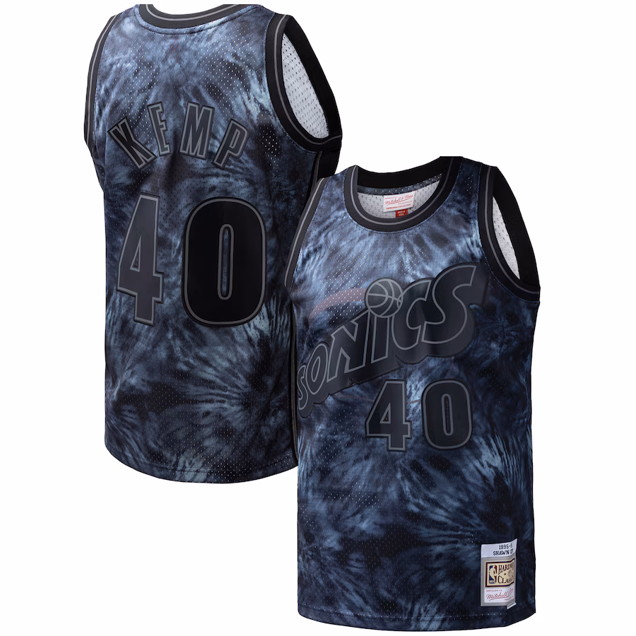 Men's Seattle SuperSonics Shawn Kemp Mitchell & Ness Black Hardwood Classics 1995/96 Tie-Dye Swingman Jersey - Jersey