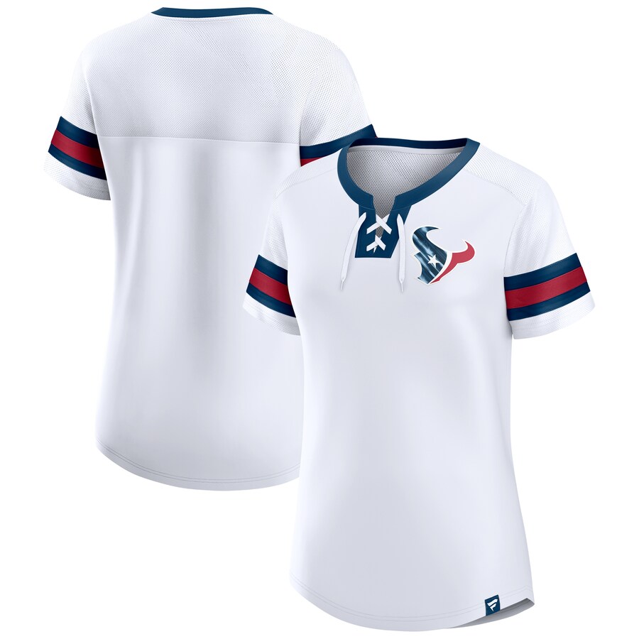 Women's Houston Texans Fanatics White Sunday Best Lace-Up T-Shirt - Jersey