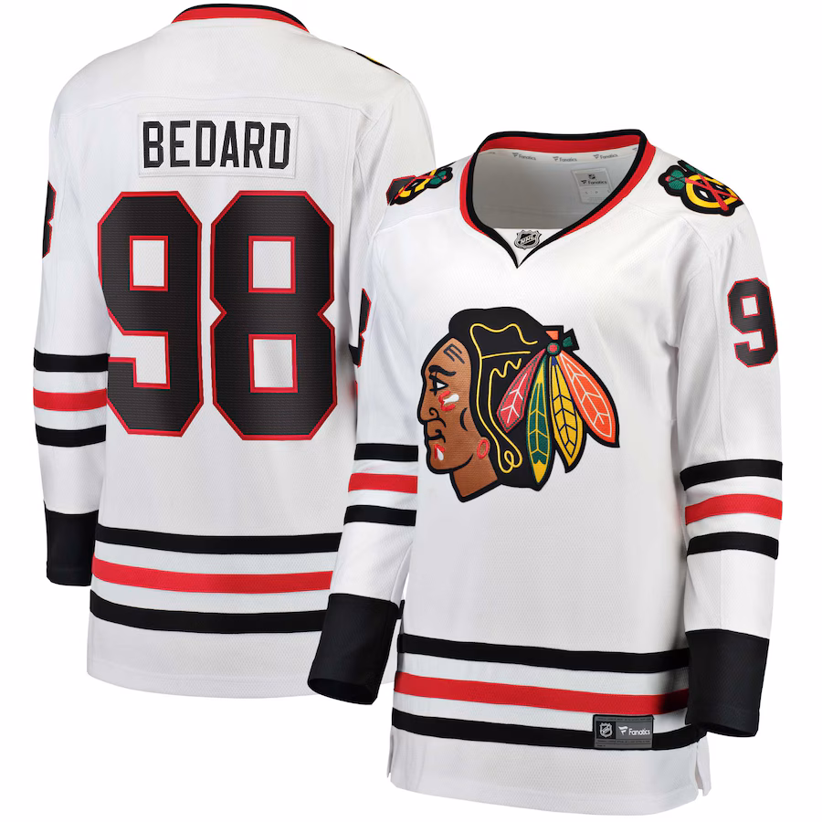 Women's Chicago Blackhawks Connor Bedard Fanatics White Away Premier Breakaway Player Jersey - Jersey