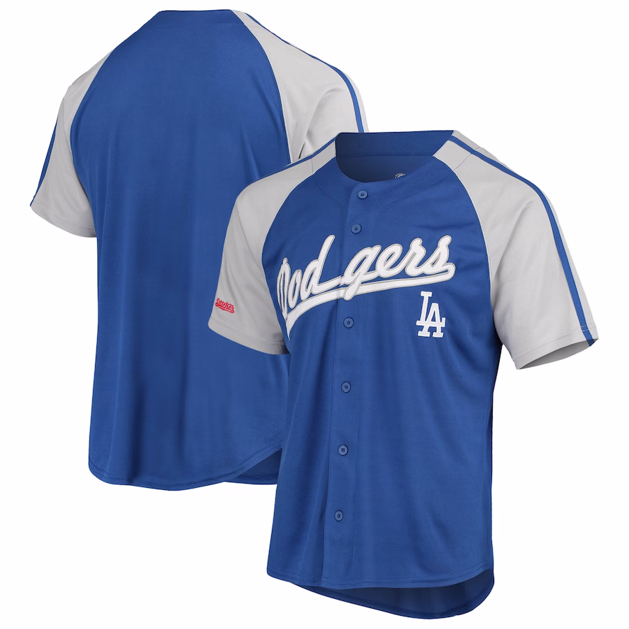 Men's Los Angeles Dodgers Stitches Royal Button-Down Raglan Replica Jersey - Jersey