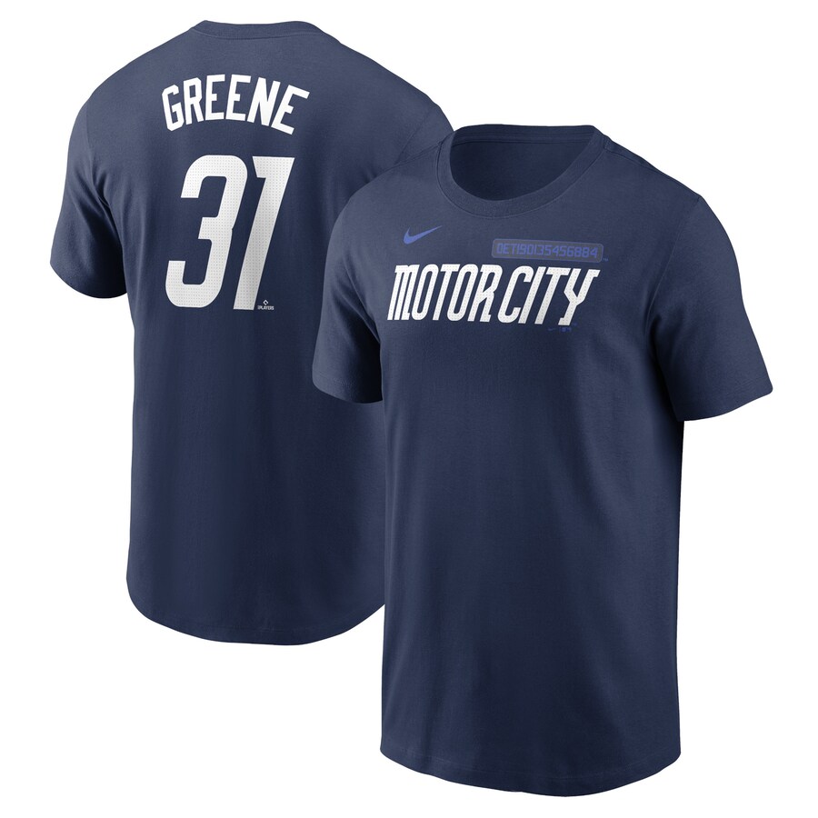 Men's Detroit Tigers Riley Greene Nike Navy 2024 City Connect Fuse Name & Number T-Shirt - Jersey