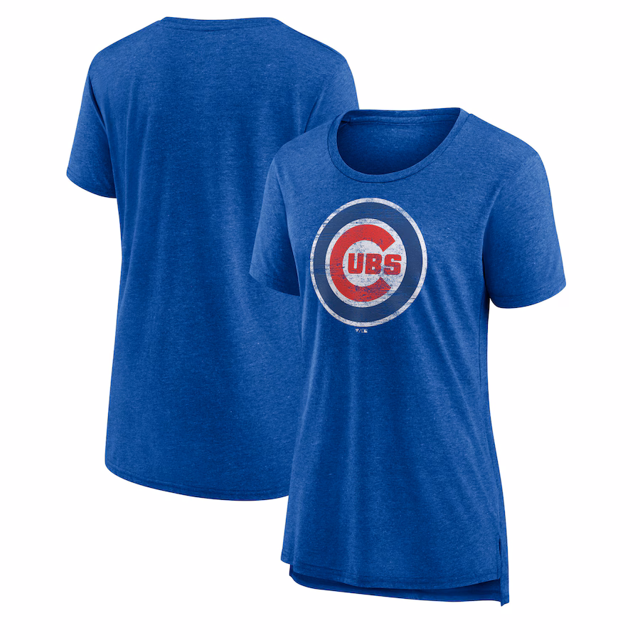 Women's Chicago Cubs Royal Weathered Official Logo Tri-Blend T-Shirt - Jersey