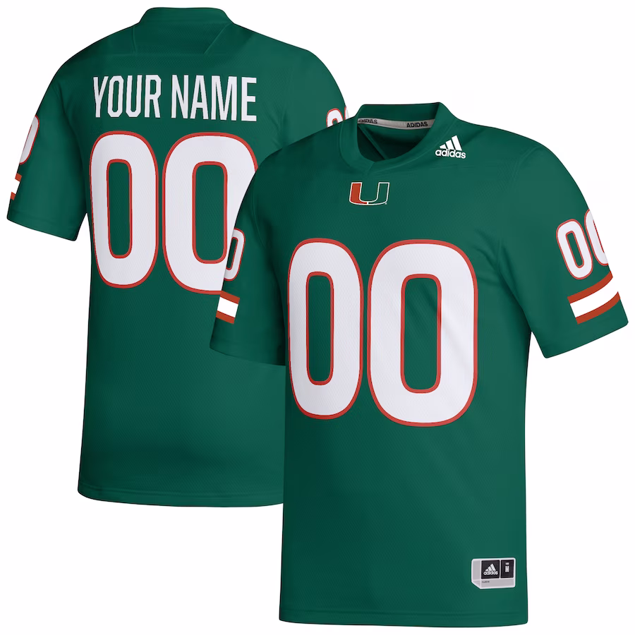 Miami Hurricanes adidas Custom Football Jersey - Green - Jersey