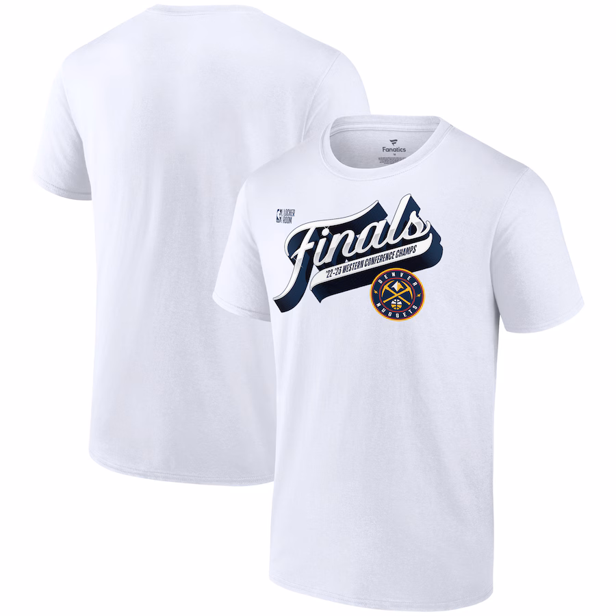 Men's Denver Nuggets  Fanatics White 2023 Western Conference Champions Locker Room Authentic T-Shirt - Jersey