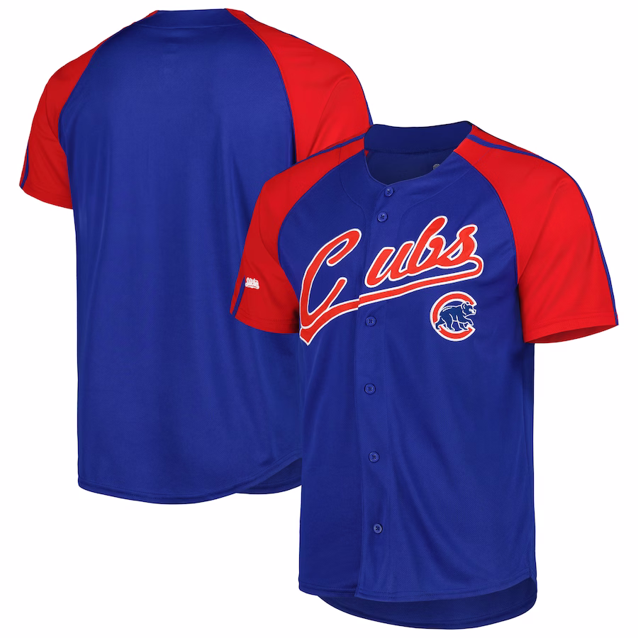Men's Chicago Cubs Stitches Royal Button-Down Raglan Fashion Jersey - Jersey