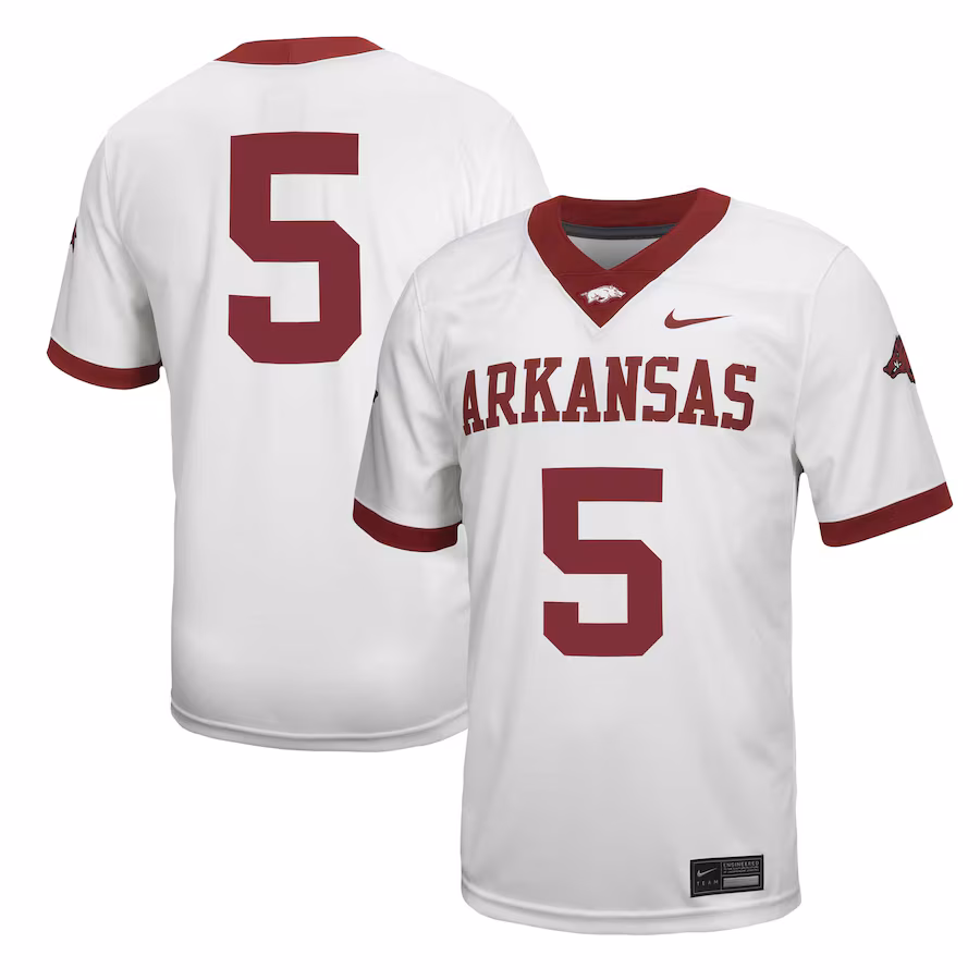 Men's Nike #5 White Arkansas Razorbacks Untouchable Football Jersey - Jersey