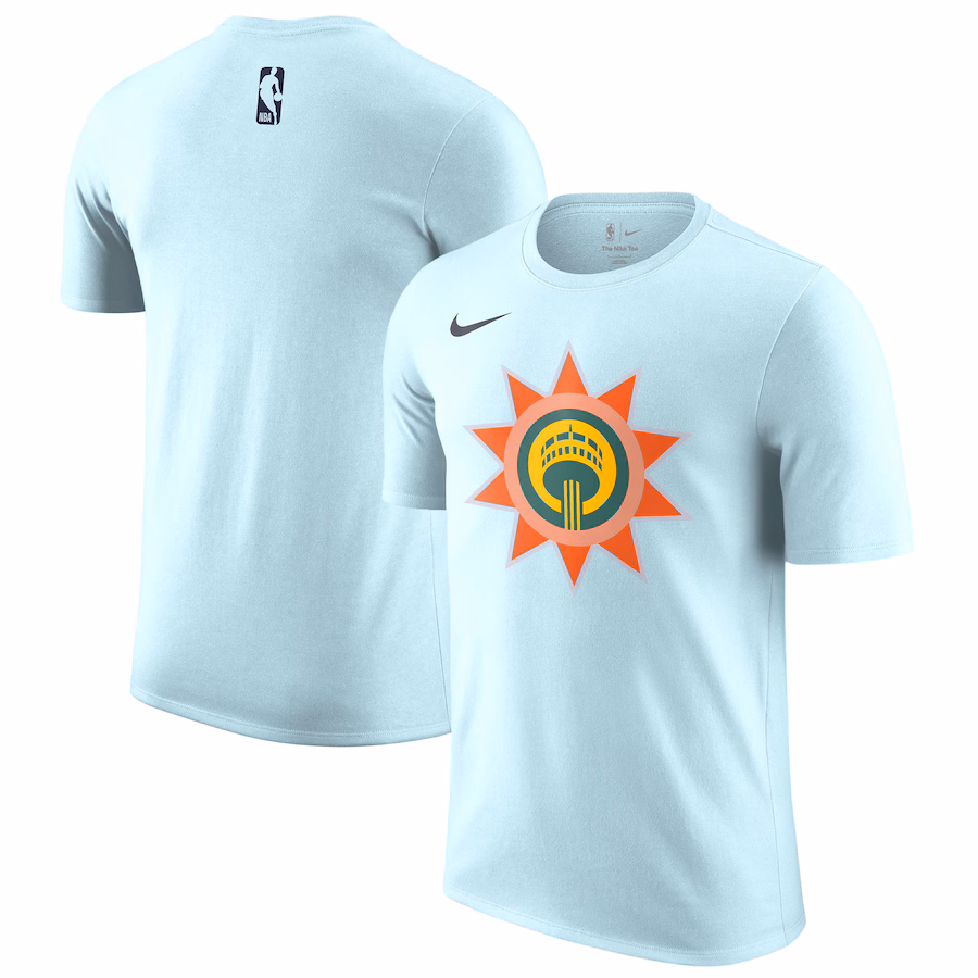 Men's San Antonio Spurs Nike Light Blue 2024/25 City Edition Essential Logo T-Shirt - Jersey