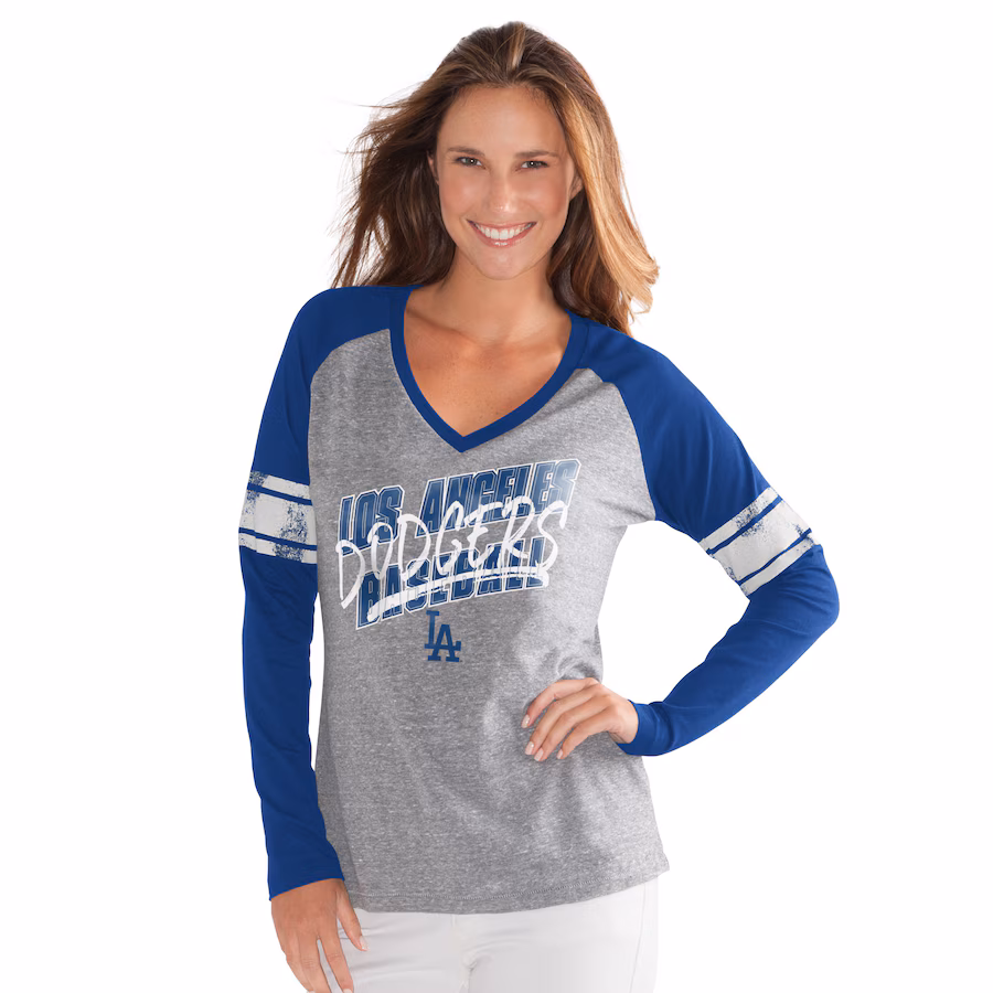 Women's Los Angeles Dodgers G-III 4Her by Carl Banks Royal The Franchise Tri-Blend Raglan V-Neck Long Sleeve T-Shirt - Jersey