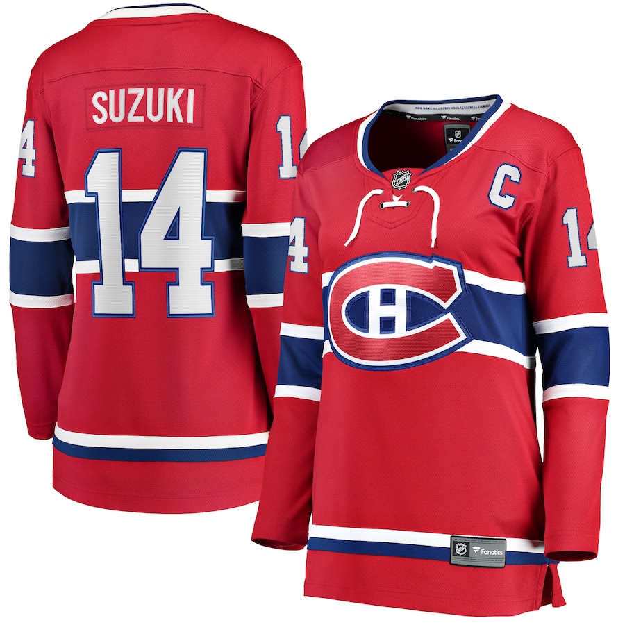 Women's Montreal Canadiens Nick Suzuki Fanatics Red Home Captain Patch Breakaway Player Jersey - Jersey
