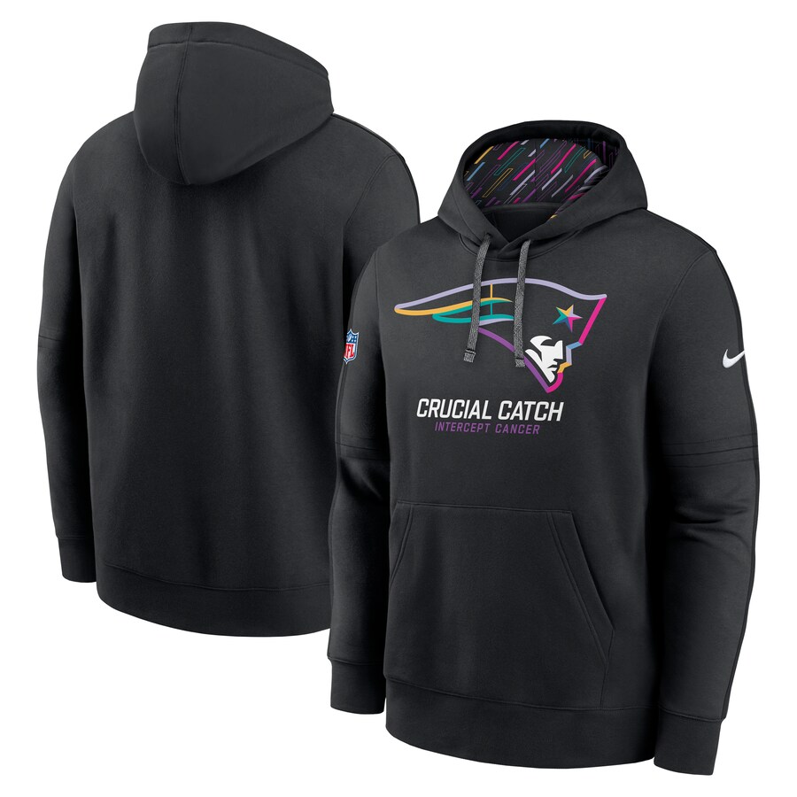 Men's New England Patriots Nike Black 2024 NFL Crucial Catch Club Pullover Hoodie - Jersey