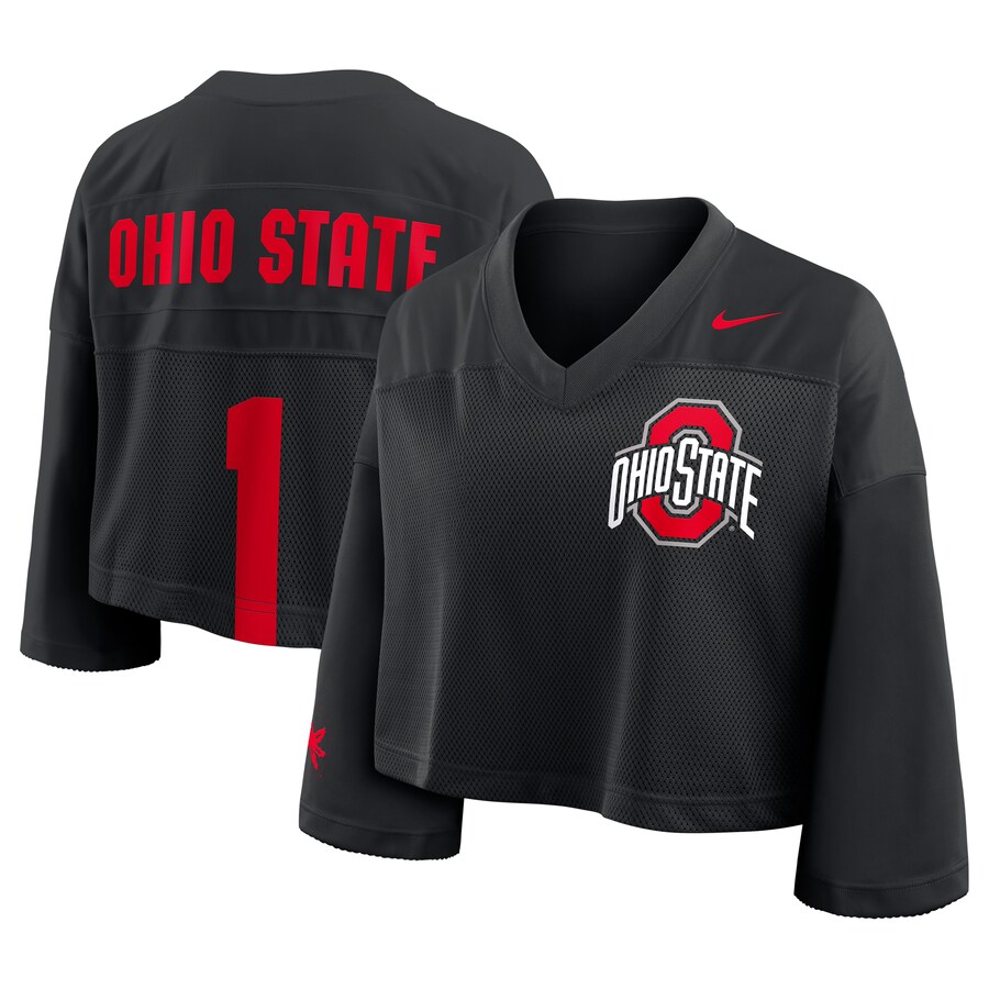 Women's Nike Black Ohio State Buckeyes Cropped Mesh Fashion Jersey - Jersey