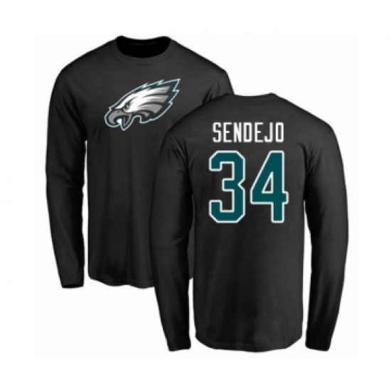 Philadelphia Eagles #34 Andrew Sendejo Black Name & Number Logo Long Sleeve T-Shirt - Jersey