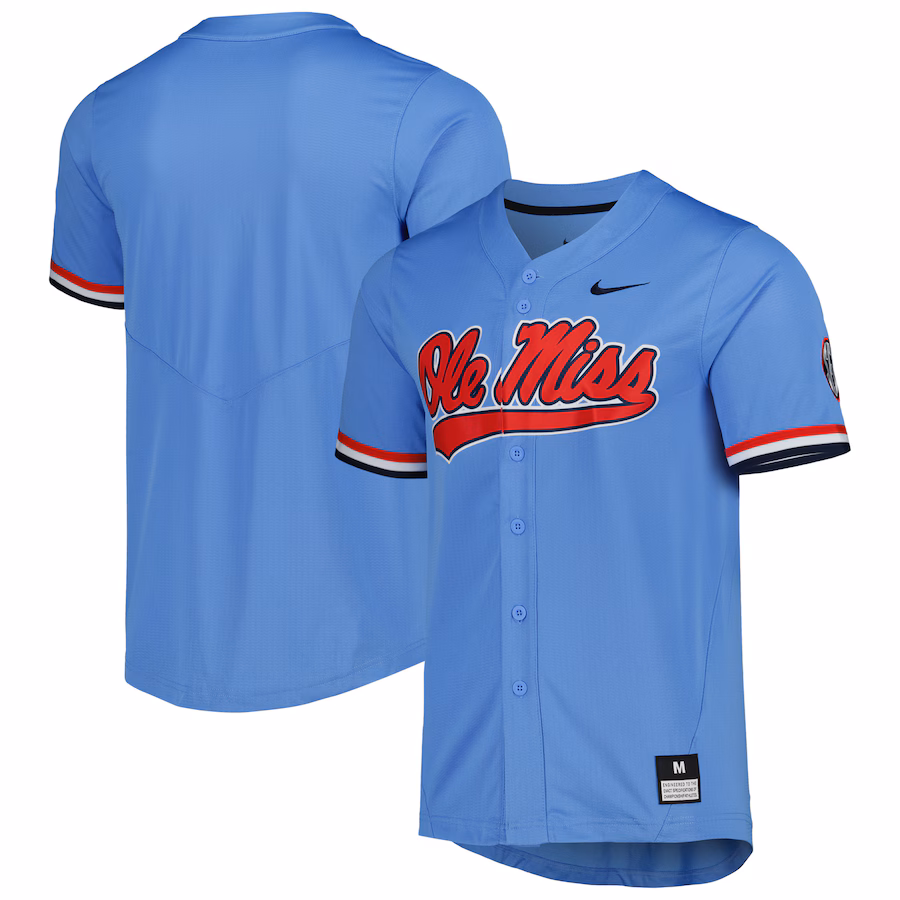 Men's Nike Powder Blue Ole Miss Rebels Full-Button Replica Baseball Jersey - Jersey