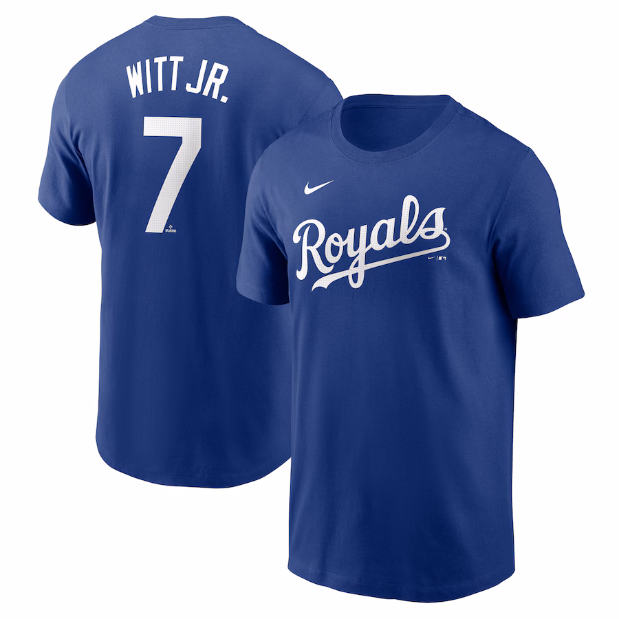 Men's Kansas City Royals Bobby Witt Jr. Nike Royal Fuse Name & Number T-Shirt - Jersey