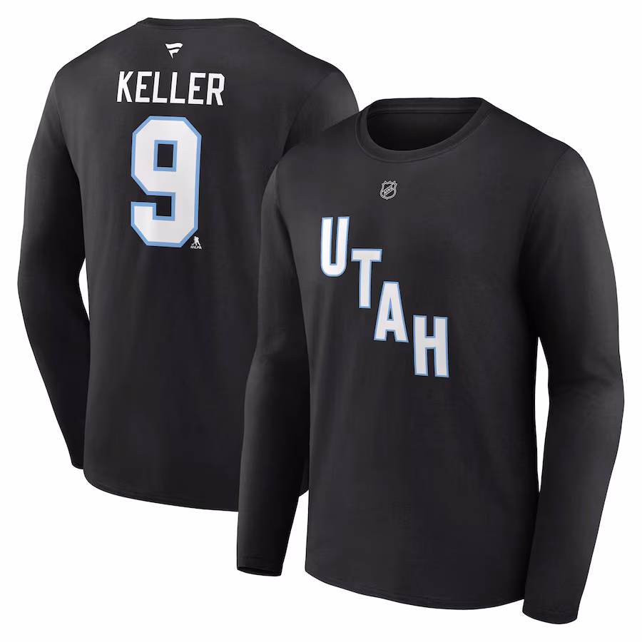 Men's Utah Hockey Club Clayton Keller Fanatics Black Authentic Stack Name & Number Long Sleeve T-Shirt - Jersey