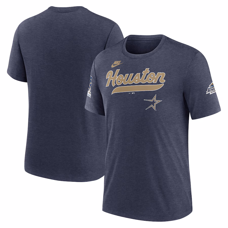 Men's Houston Astros Nike Heather Navy Cooperstown Collection Eras Tri-Blend T-Shirt - Jersey