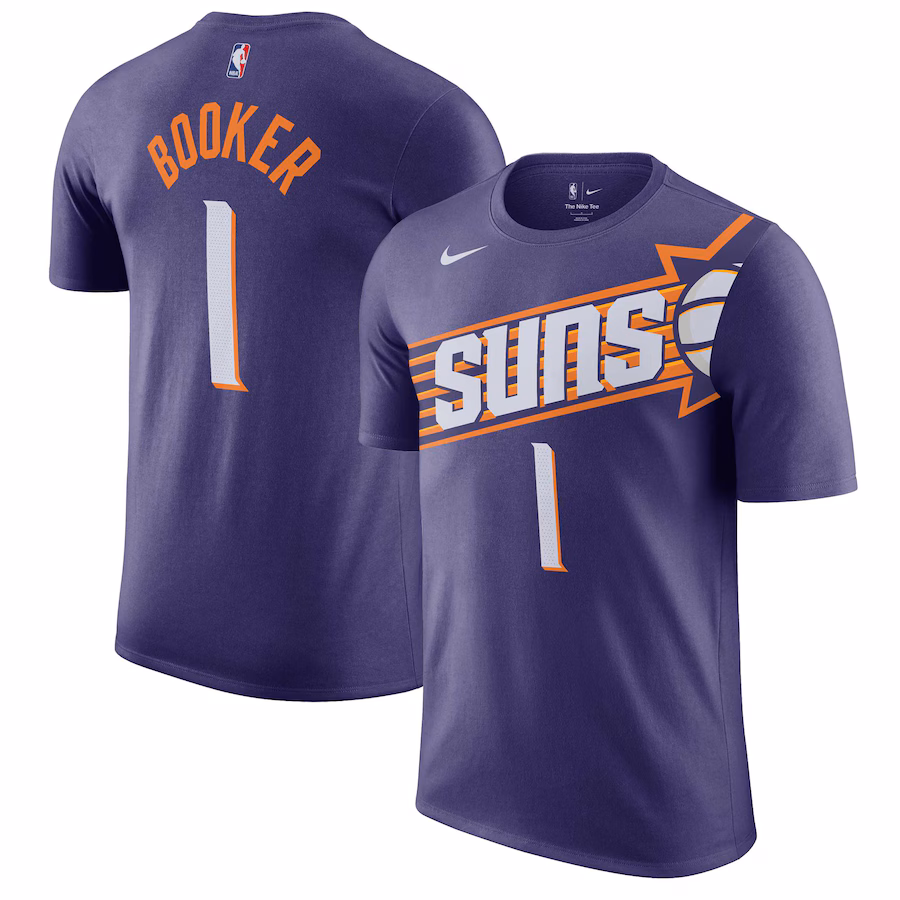 Men's Phoenix Suns Devin Booker Nike Purple Icon 2022/23 Name & Number T-Shirt - Jersey