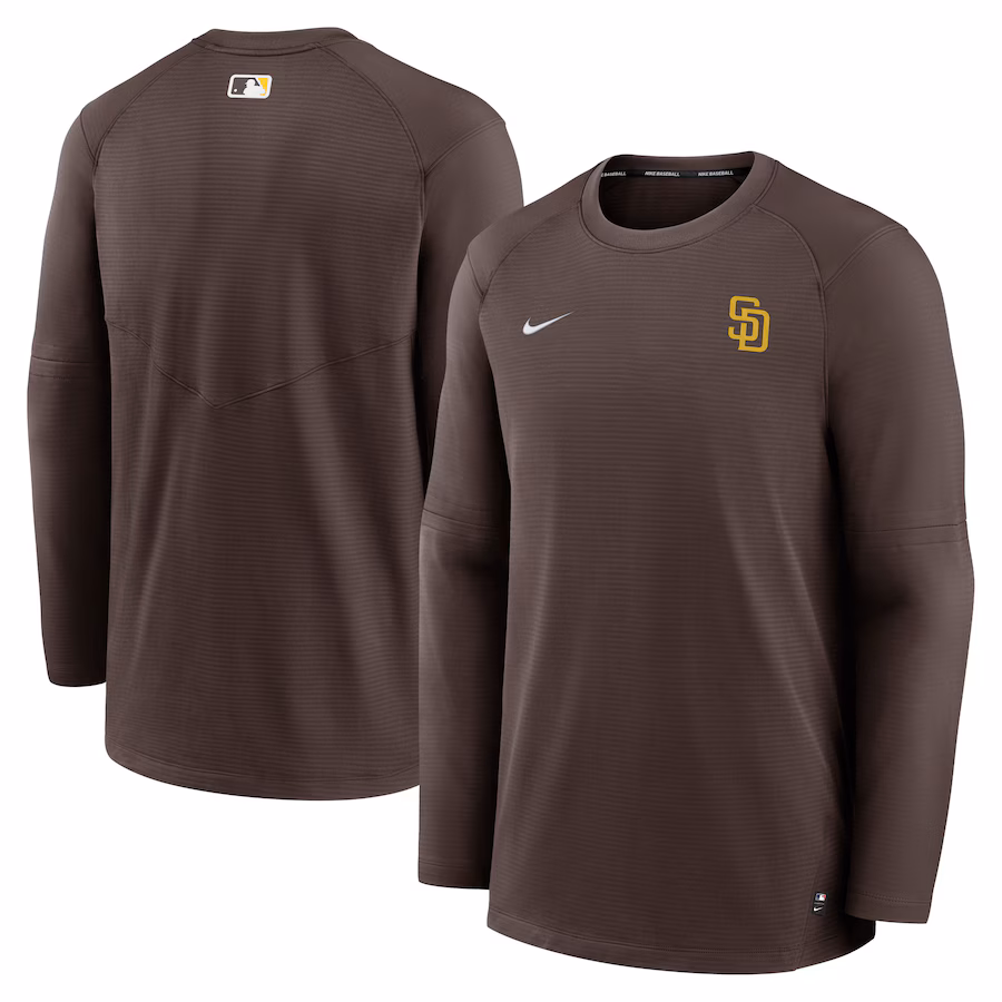 Men's San Diego Padres Nike Brown Authentic Collection Logo Performance Long Sleeve T-Shirt - Jersey