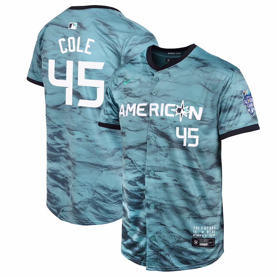 Youth American League Gerrit Cole Nike Teal 2023 MLB All-Star Game Limited Player Jersey - Jersey