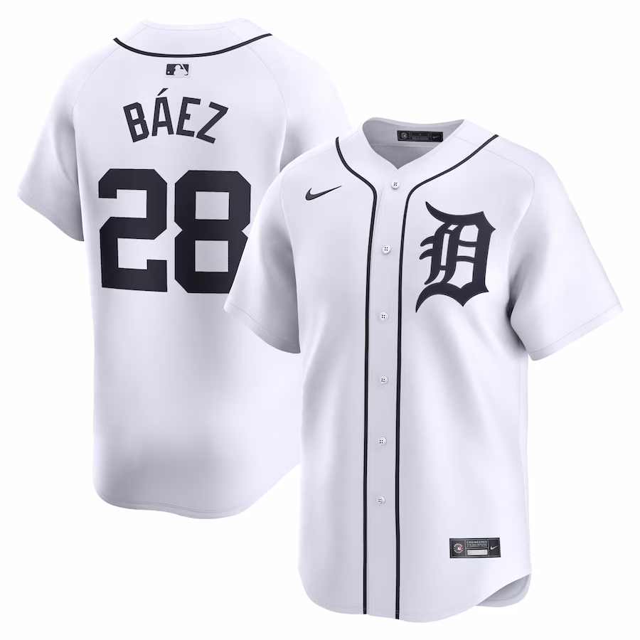 Men's Detroit Tigers Javier Baez Nike White Home Limited Player Jersey - Jersey