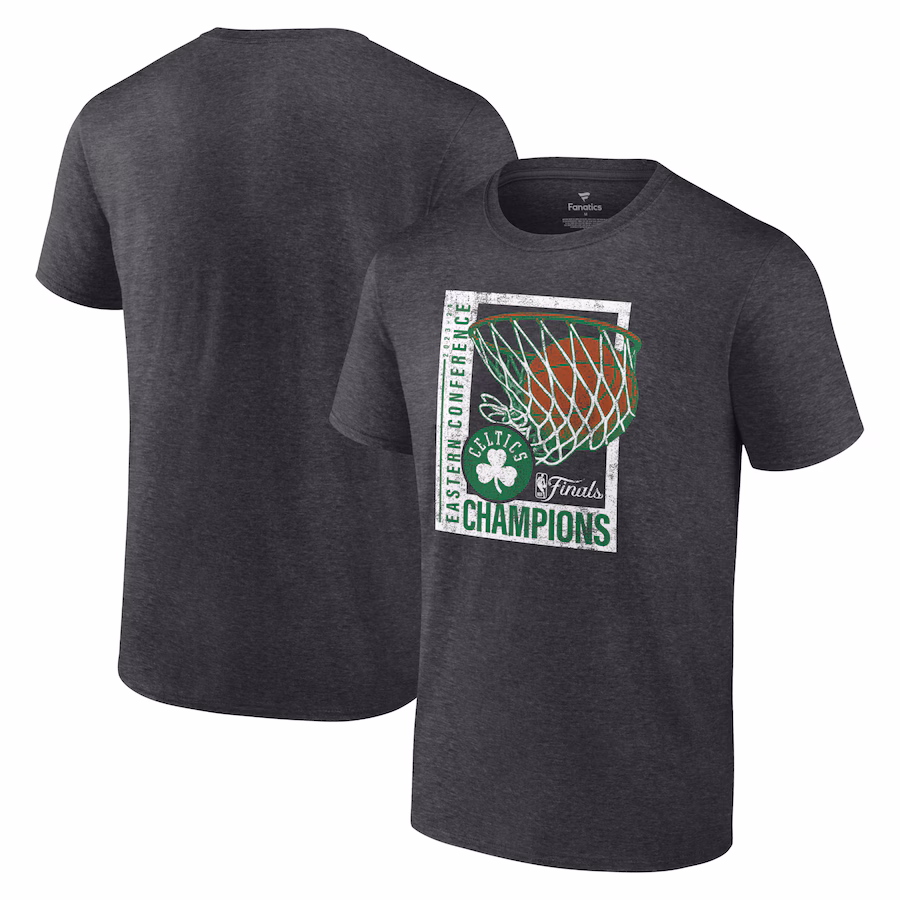Men's Boston Celtics Fanatics Heather Charcoal 2024 Eastern Conference Champions Full Court Trap T-Shirt - Jersey