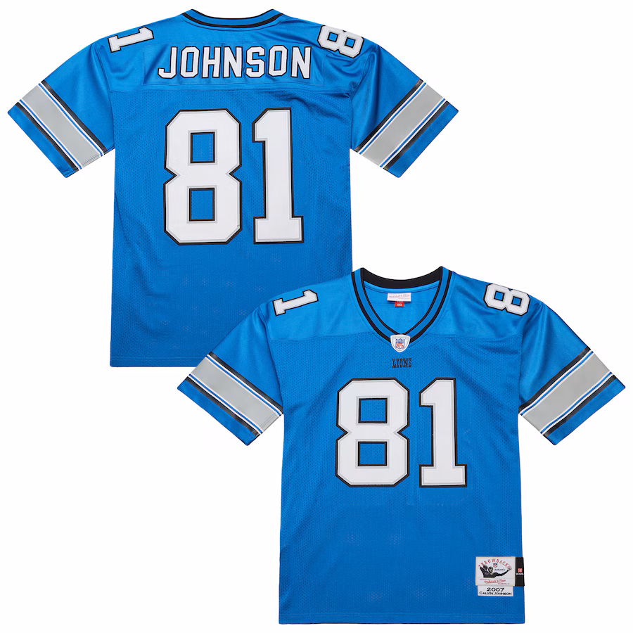 Men's Detroit Lions Calvin Johnson Mitchell & Ness Blue 2007 Authentic Throwback Retired Player Jersey - Jersey