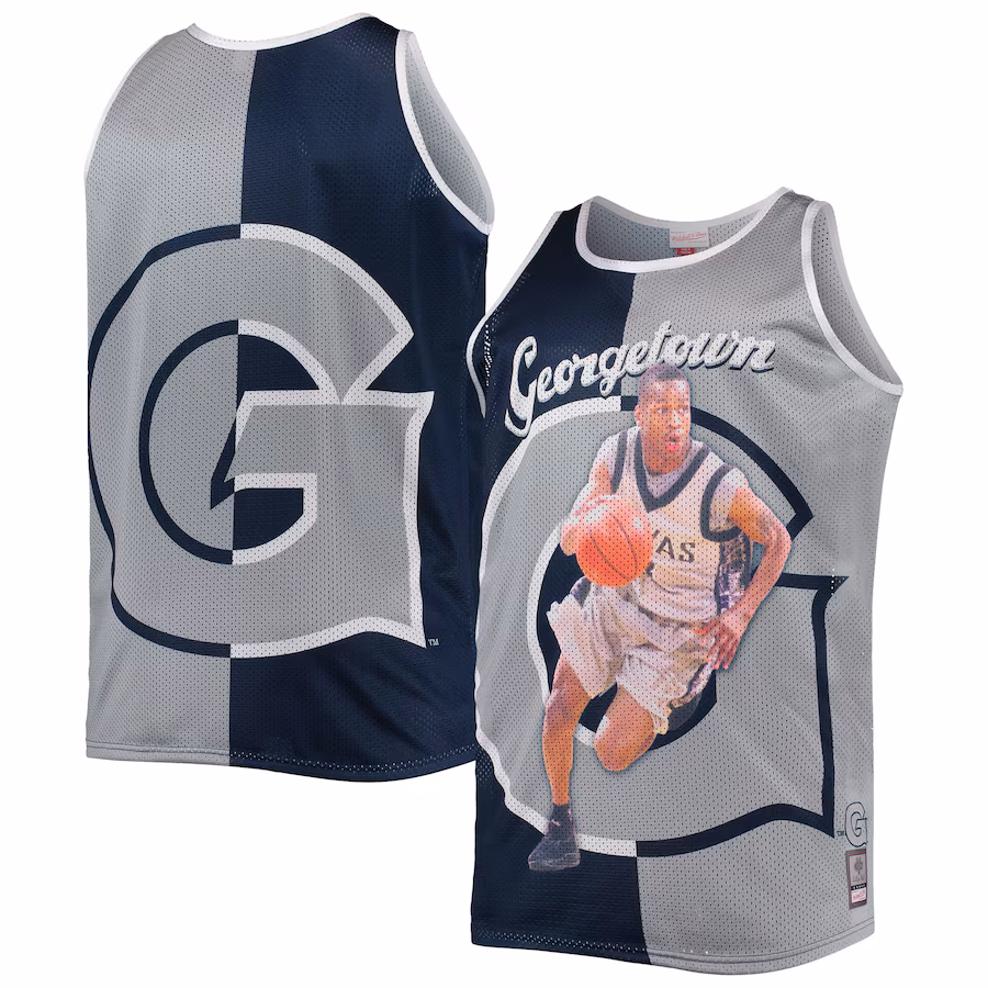 Men's Mitchell & Ness Allen Iverson Navy/Gray Georgetown Hoyas Sublimated Player Big & Tall Tank Top - Jersey