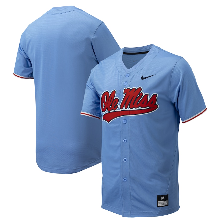 Men's Nike Powder Blue Ole Miss Rebels Replica Full-Button Baseball Jersey - Jersey