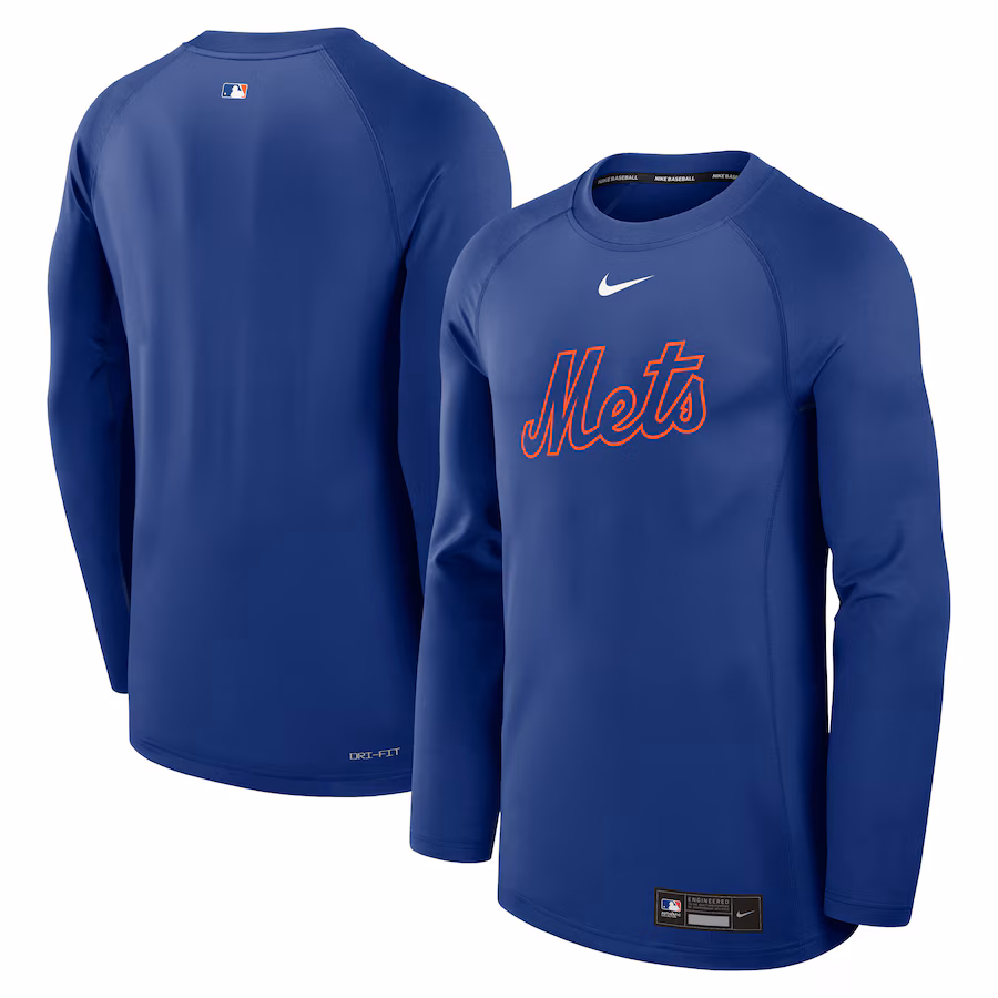Men's New York Mets Nike Royal Authentic Collection Game Time Raglan Performance Long Sleeve T-Shirt - Jersey