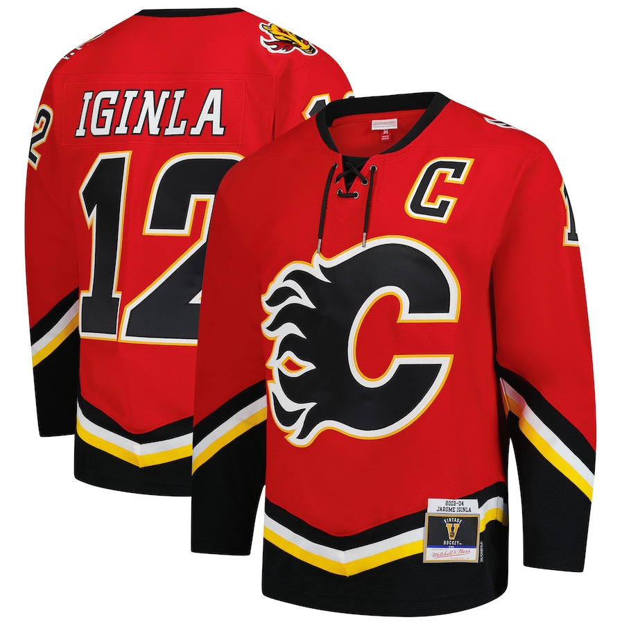 Men's Calgary Flames Jarome Iginla Mitchell & Ness Red 2003-04 Power Play Jersey - Jersey